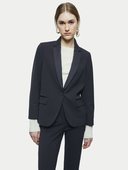 Maciel-Paris Brook Satin Lapel Shortline Blazer | Navy