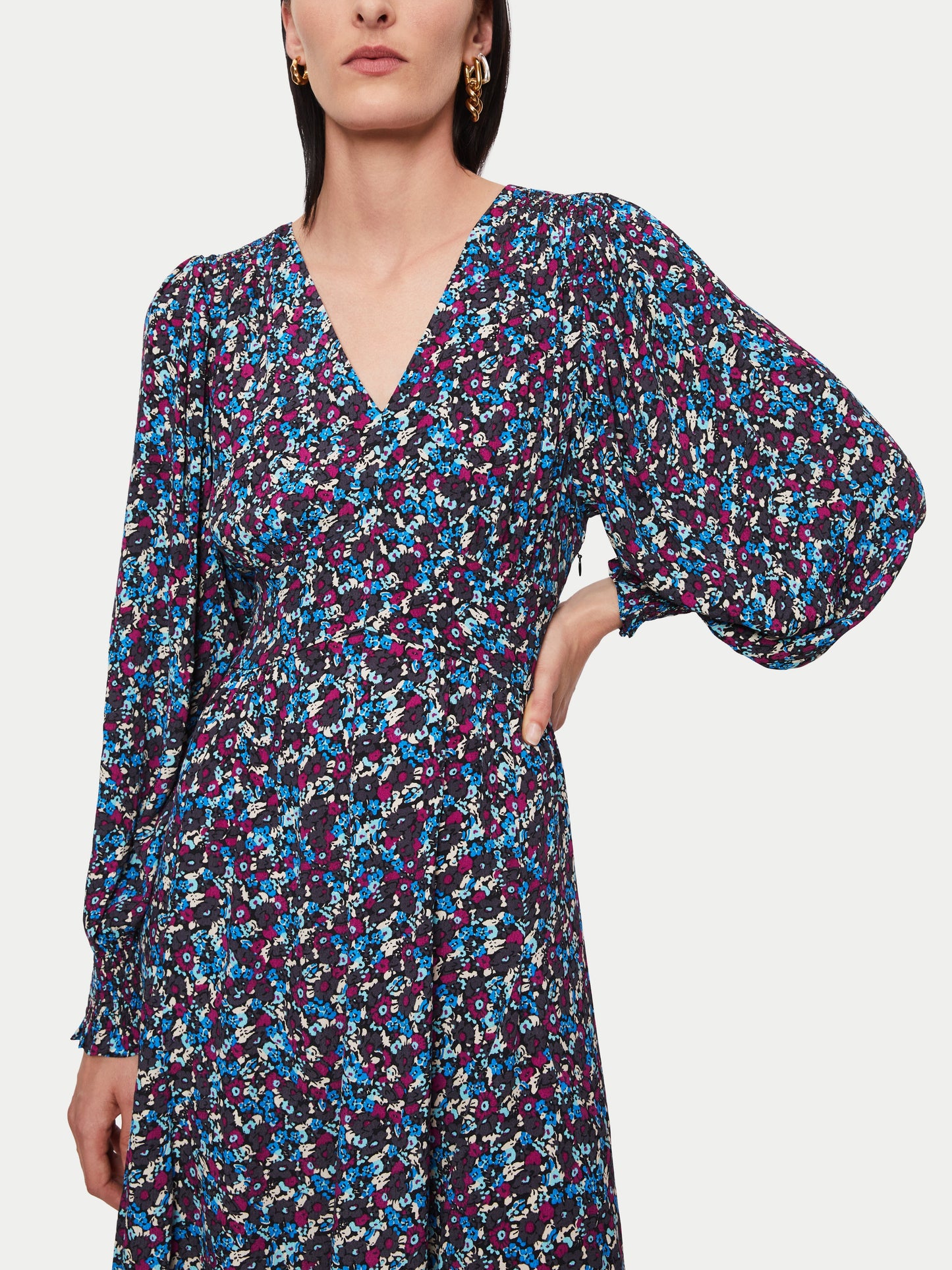 Maciel-Vintage Ditsy Long Sleeve Dress | Grey