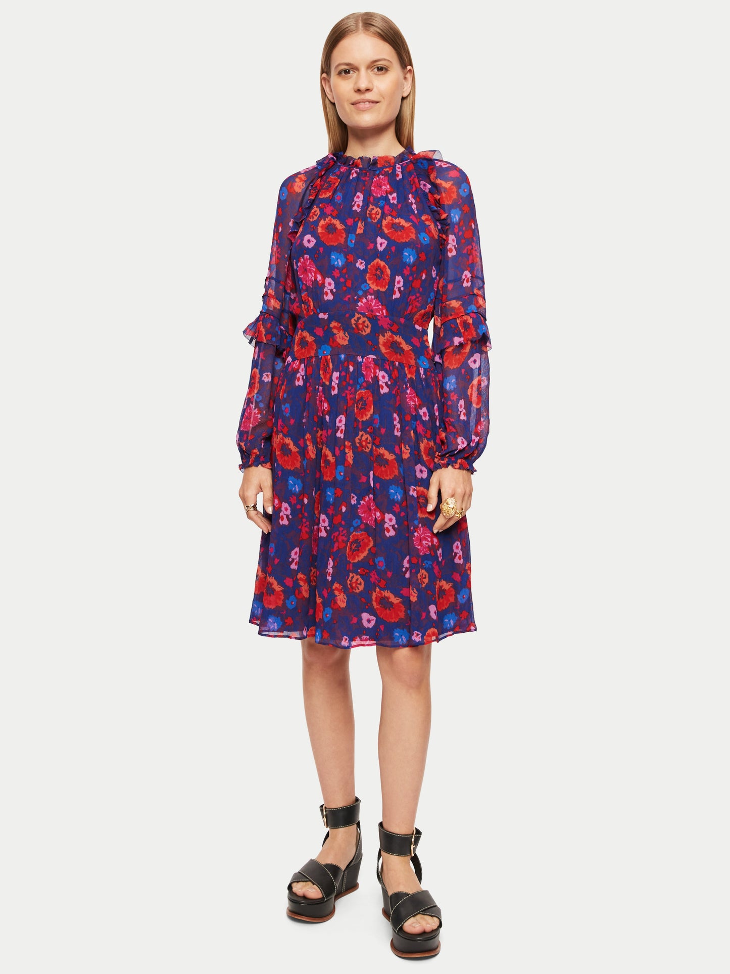 Maciel-Celestial Floral Crinkle Dress | Navy