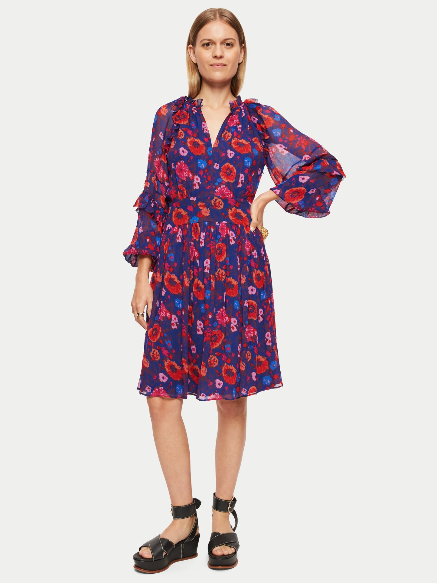 Maciel-Celestial Floral Crinkle Dress | Navy