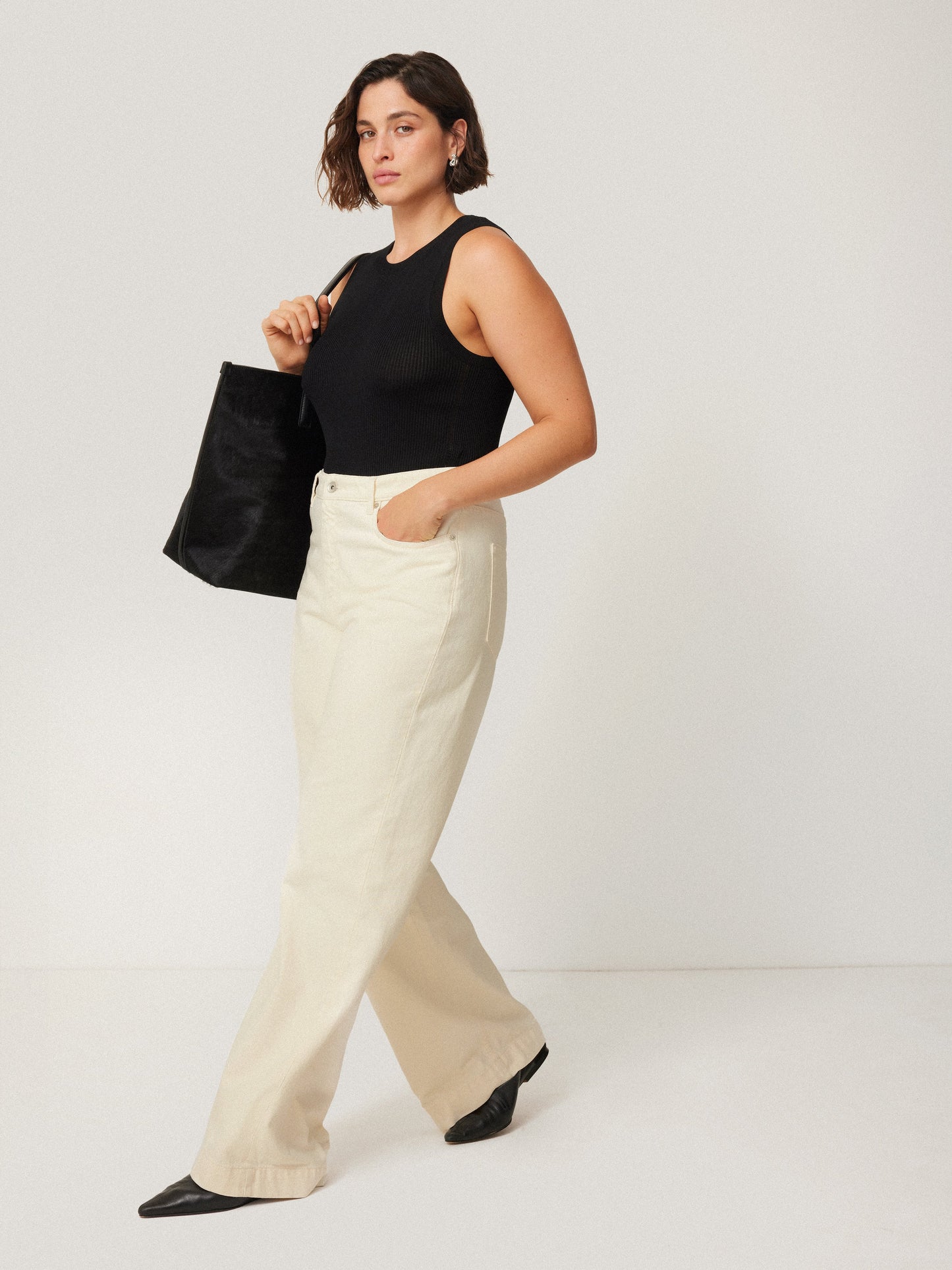 Maciel-Balfour Long Wide Leg Jean | Ecru