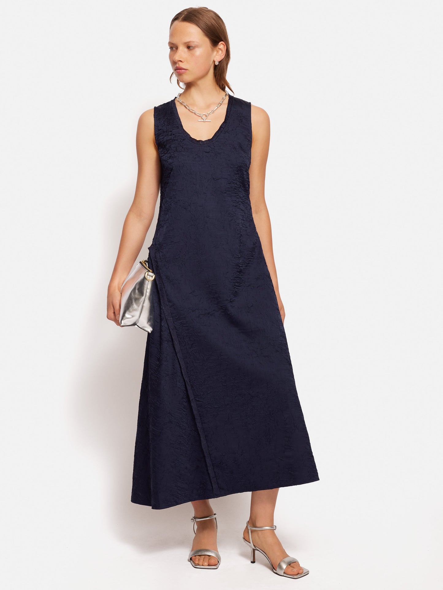 Maciel-Asymmetric Textured Dress | Navy