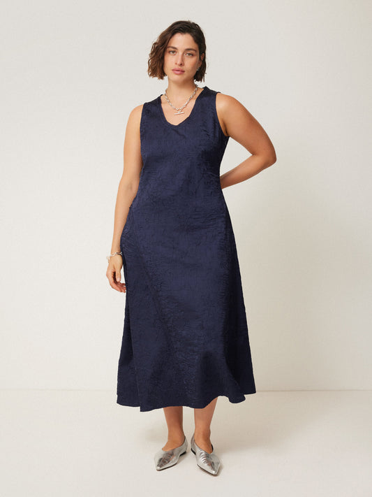 Maciel-Asymmetric Textured Dress | Navy