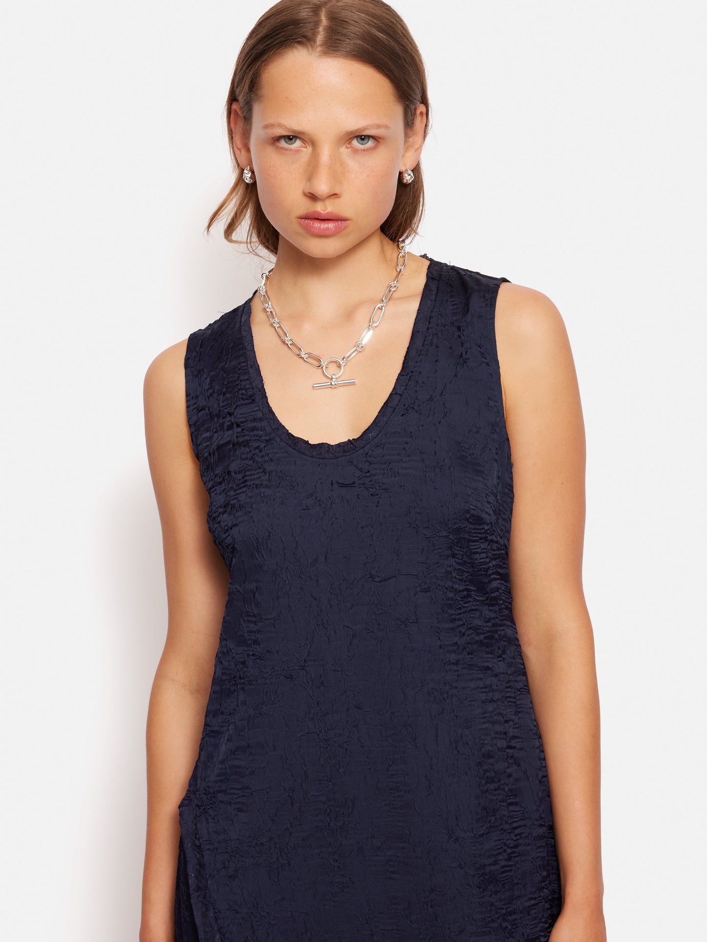 Maciel-Asymmetric Textured Dress | Navy