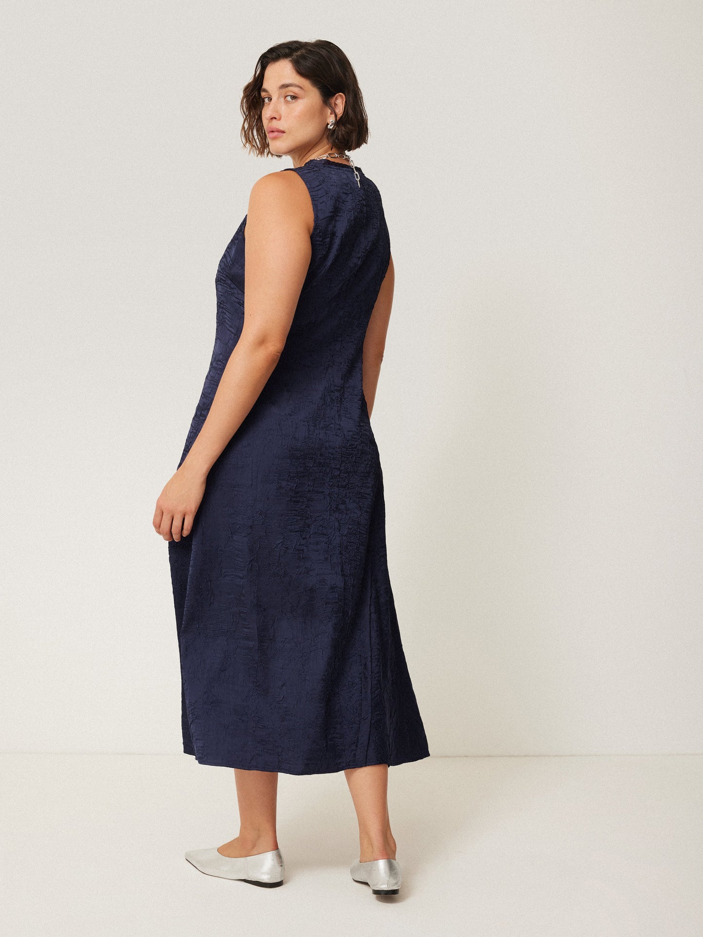 Maciel-Asymmetric Textured Dress | Navy