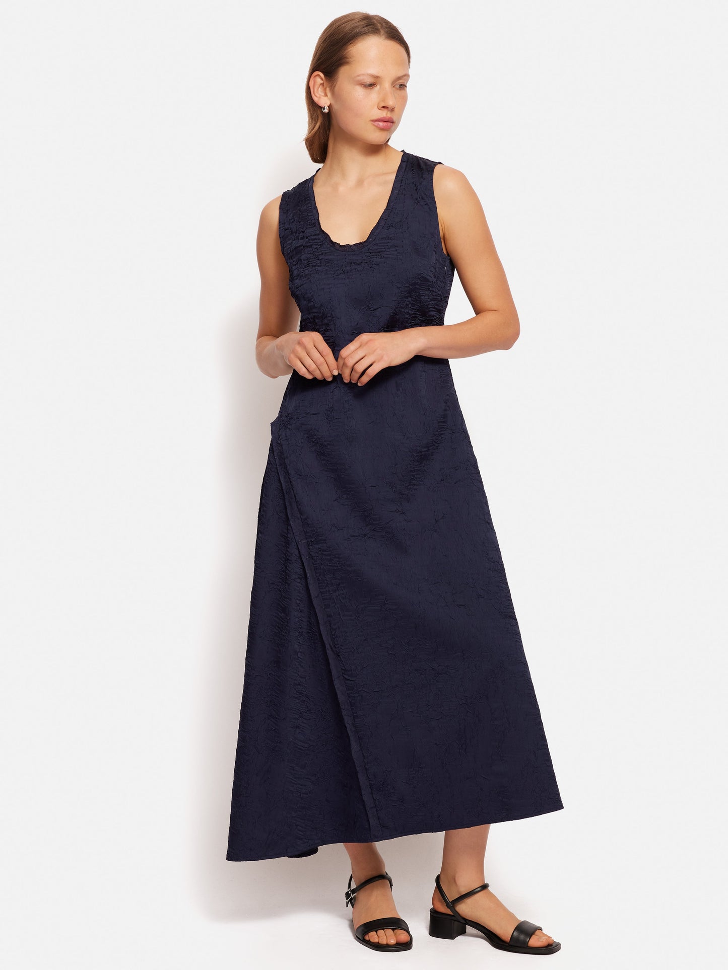 Maciel-Asymmetric Textured Dress | Navy