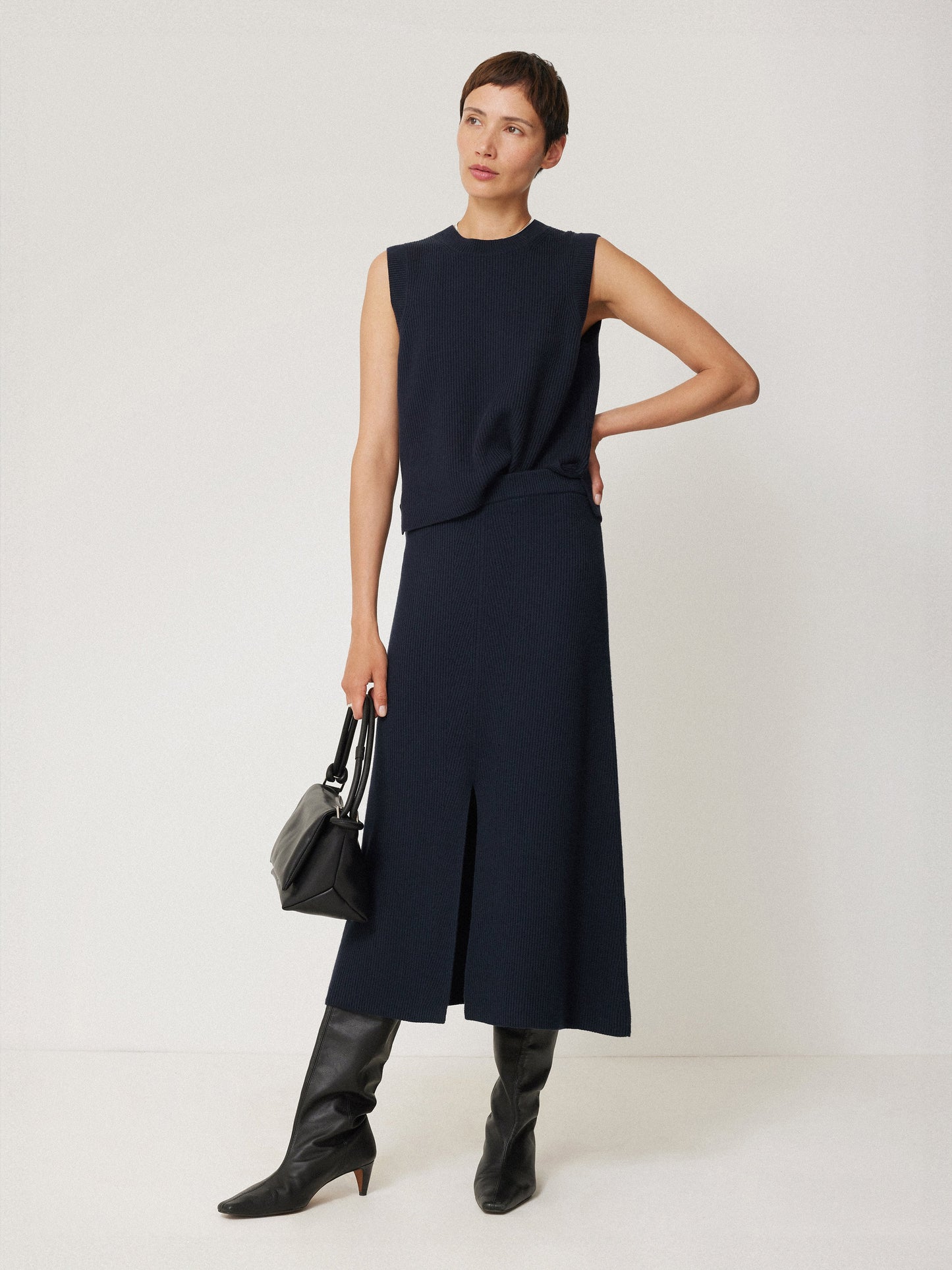 Maciel-Cotton Blend Knitted Skirt | Navy