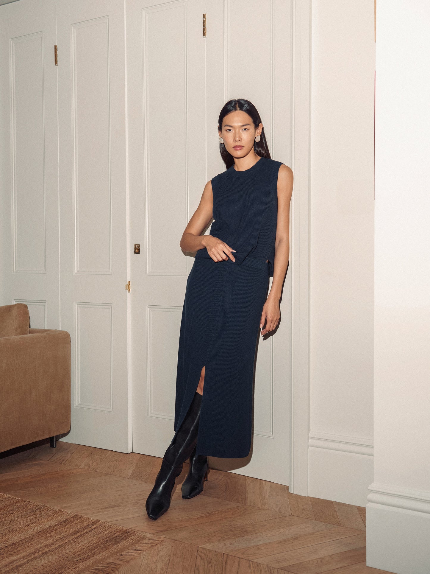 Maciel-Cotton Blend Knitted Skirt | Navy
